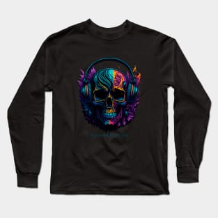 Psychedelic Skull Wearing Headphones Long Sleeve T-Shirt